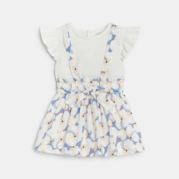 طقم تنورة مزين بالزهور وتيشيرت أبيض، للطفلة الرضيعة